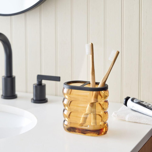Sculptural Glass Toothbrush Holder, Rust