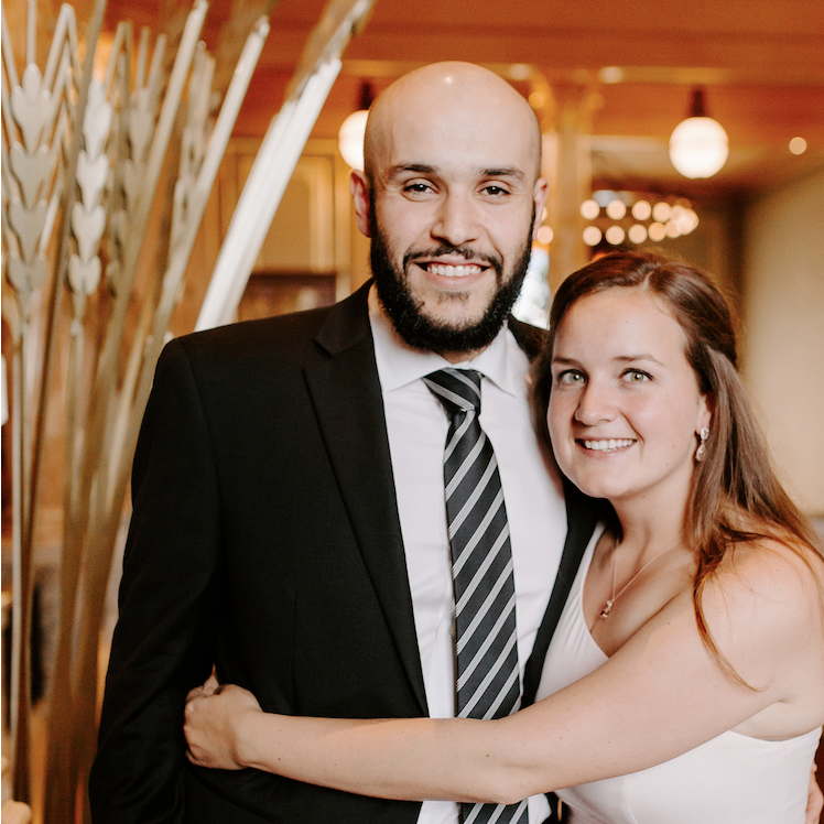 My sweet friend (Kennedy Elliott, now in our wedding party) had asked me to be one of her bridesmaids at her beautiful wedding. This is a photo of Ramy and I at her wedding in the World Food Prize.