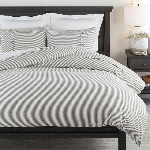 Wheaton Stripe Cotton Linen Blend Duvet Cover, King/Cal. King, Gray