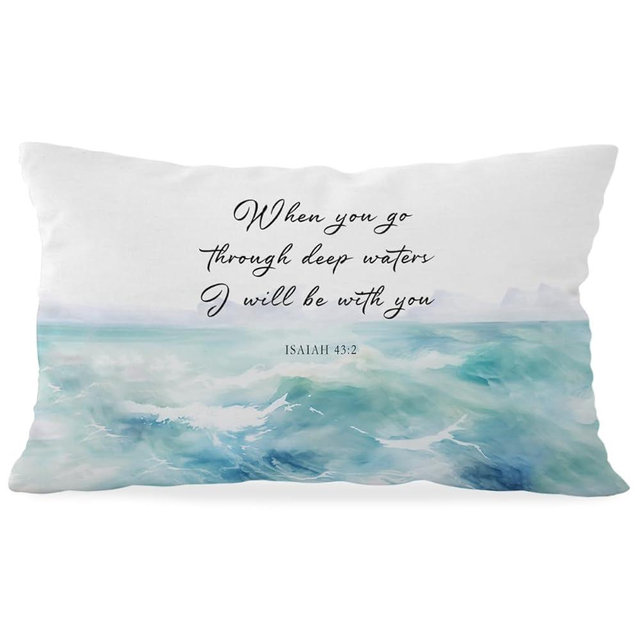 Wheatwin Beach Bible Throw Pillow Cover 12x20 - Christian Bible Verse Watercolor Pillow Cover, Ocean Themed Bedroom Decor, Beachy for Sofa Couch