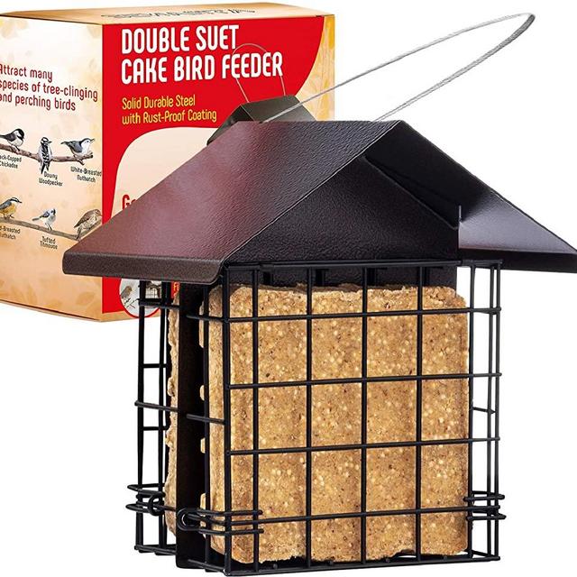 Suet Bird Feeder for Outside [Double Capacity] Suet Wild Bird Feeder with Hanging Metal Roof, Suet Feeders for Outside, for Use with Suet Cakes, Seed Cakes, Mealworm Cakes