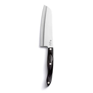 CUTCO Model 1766 Santoku Knife.......... 7.0" High Carbon Stainless Straight Edge blade.............5.6" Classic Brown handle (Sometimes called "Black")....................In factory-sealed plastic bag.