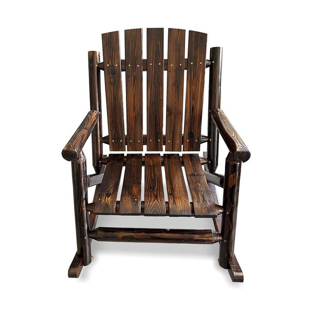 Mosbrisa Rustic Log Wooden Rocking Chair, Handcrafted Solid Fir Wood Outdoor Rocker for Porch, Patio, Heavy-Duty 700 LBS, Weather-Resistant Finish, Natural Charm (Deep Brown)