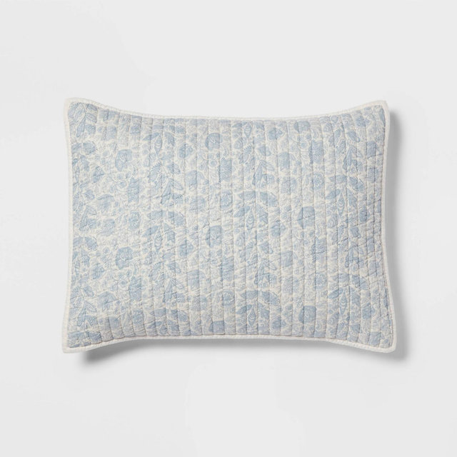 Standard Printed Cotton Voile Tonal Floral Quilt Sham Ivory/Sky Blue - Threshold™