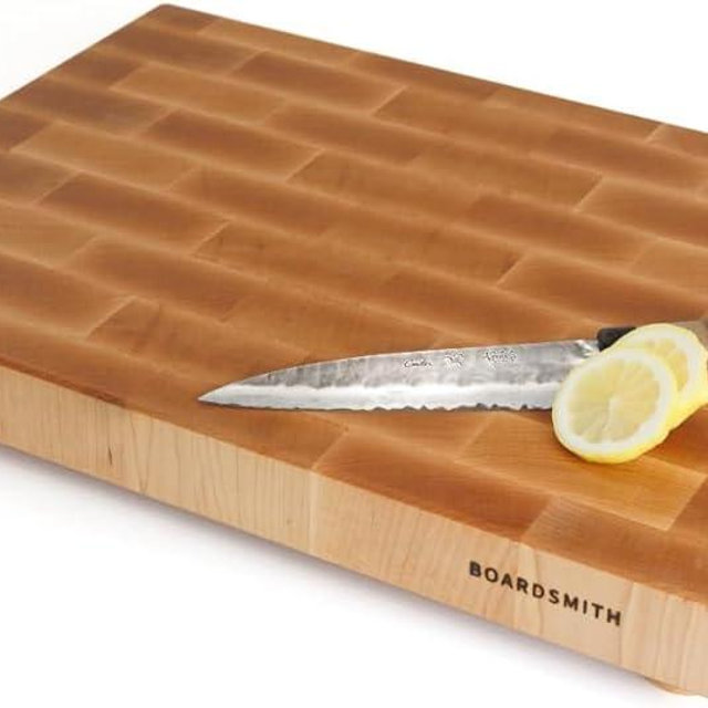 The Boardsmith Maple End Grain Cutting Board - Premium End Grain Butcher Block Wood Cutting Board for Kitchen - Food-Safe, Non-Slip, Sustainably Sourced Maple Wood (Large)