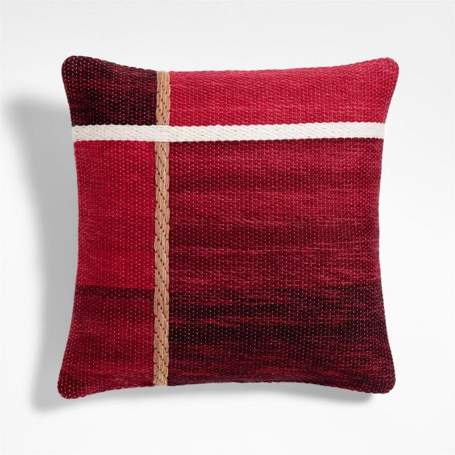 Plaid Kilim 20"x20" Luminous Red Throw Pillow Cover