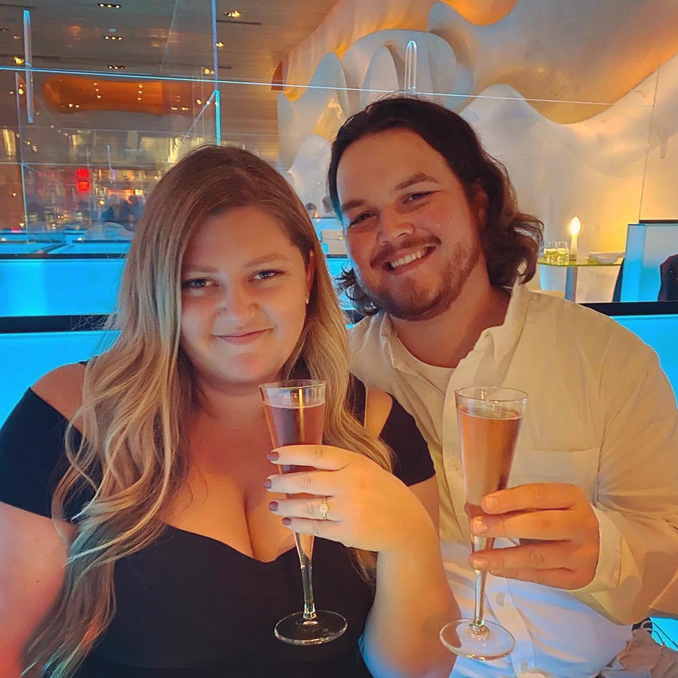 Celebrating the night of our engagement with our besties, Rachel and Chris, at Morimoto in Philadelphia! Champagne sent to the table by Max's mom all the way from Long Beach!
