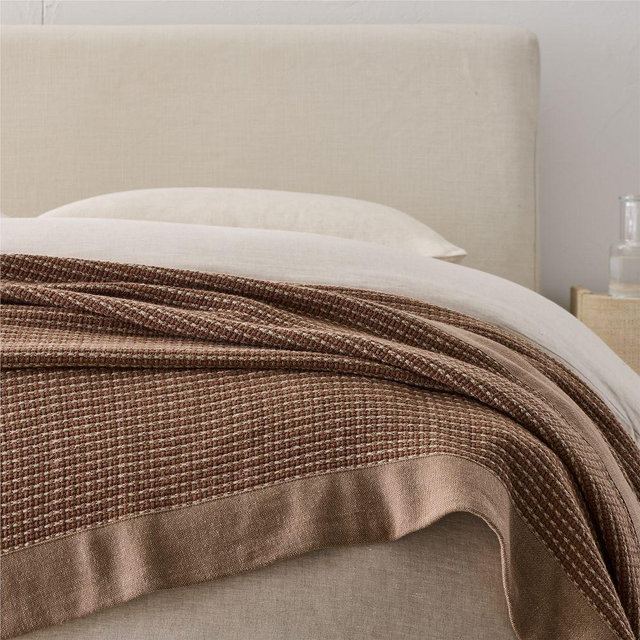 Two Tone Cotton Linen Blanket, F/Q, Mulberry