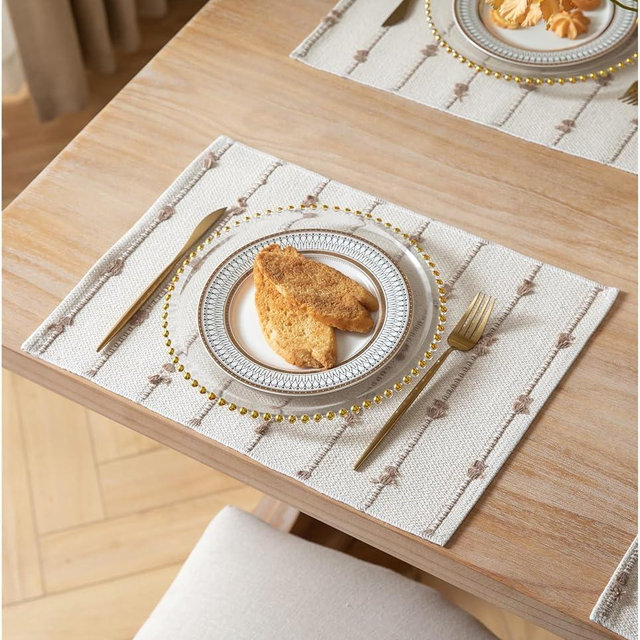 Boho Placemats Set of 6 for Dining Table Decor, Woven Cloth Place Mats for Farmhouse Rustic Kitche Home Decor, Cotton Placemats 13 x 19 Inch, Taupe and Beige Table mats
