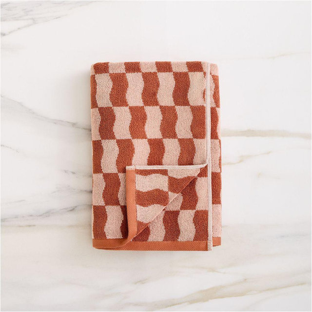 Wavy Blocks Towel, Bath Towel, Copper