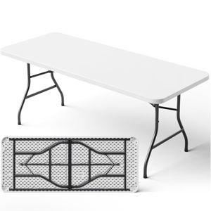 6ft Folding Table, Heavy Duty Plastic Card Table with Foldable Steel Legs, Metal Frame Support up to 600 lb, Portable for Indoor, Outdoor, Picnic, Camping, Dining, Party, White