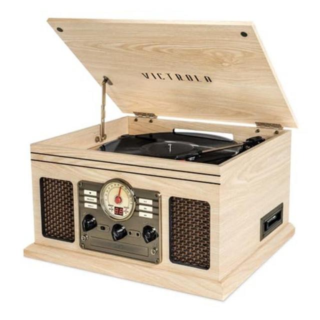 Victrola Nostalgic 6-in-1 Bluetooth Record Player & Multimedia Center with Built-in Speakers - 3-Speed Turntable, CD & Cassette Player, FM Radio | Wireless Music Streaming | Natural