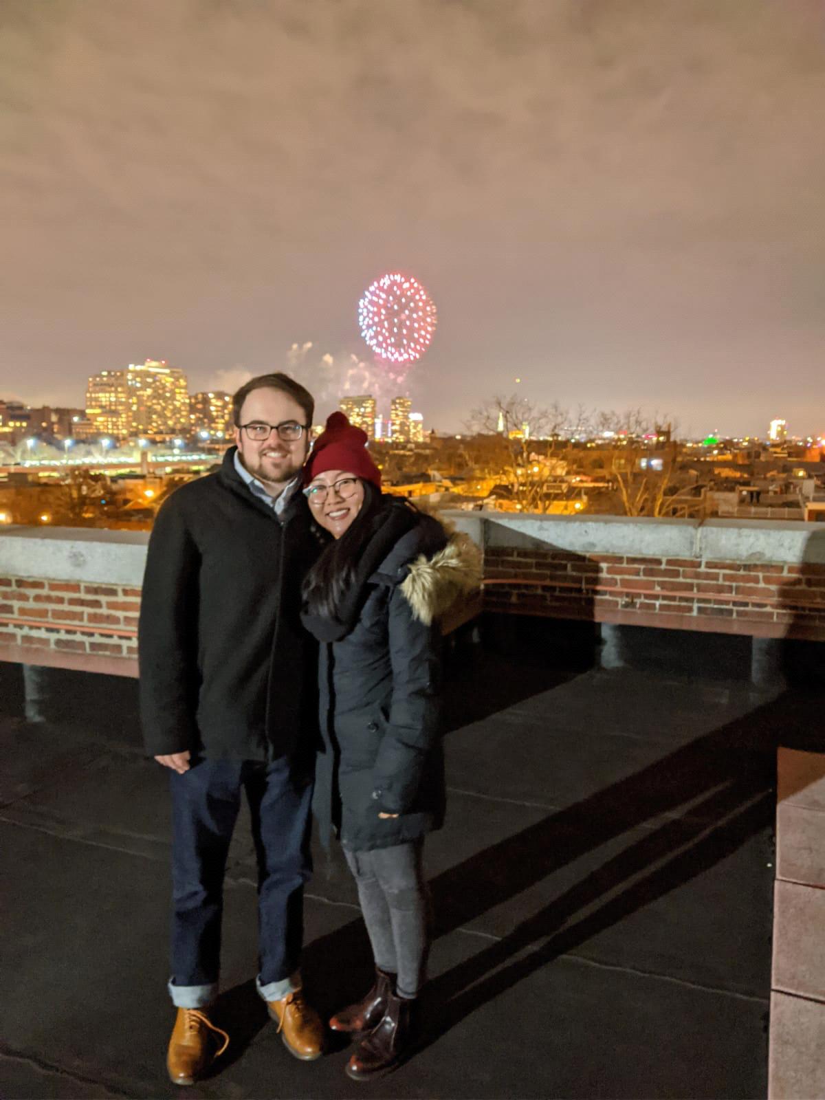 New Year's Eve fireworks viewed from Matt's rooftop in Philly, December, 2019.