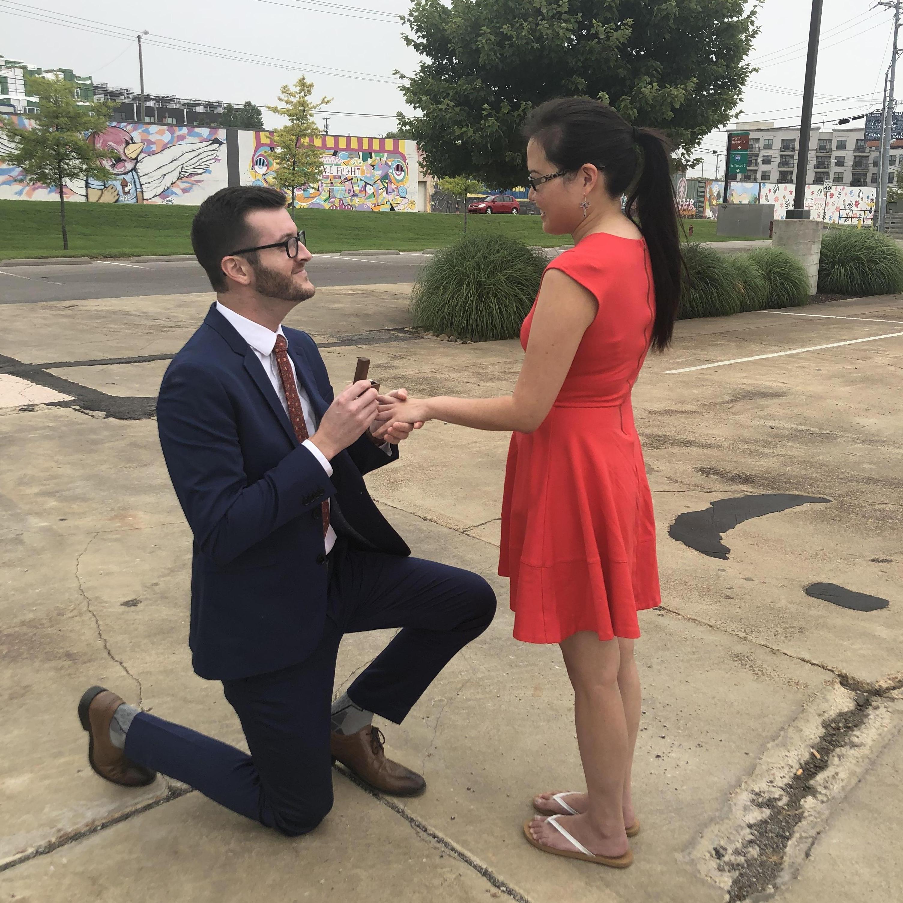 The proposal, right outside of Avo, where we had our first date