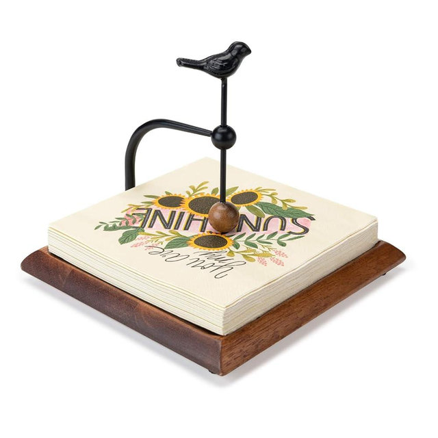 Wooden Napkin Holder for Table, Napkin Holders for Paper Napkins, Wooden Flat Napkin Holder with Bird-shaped Handle, Rustic Kitchen Decor for Counter, Ideal Napkin Dispenser for Dining Countertops