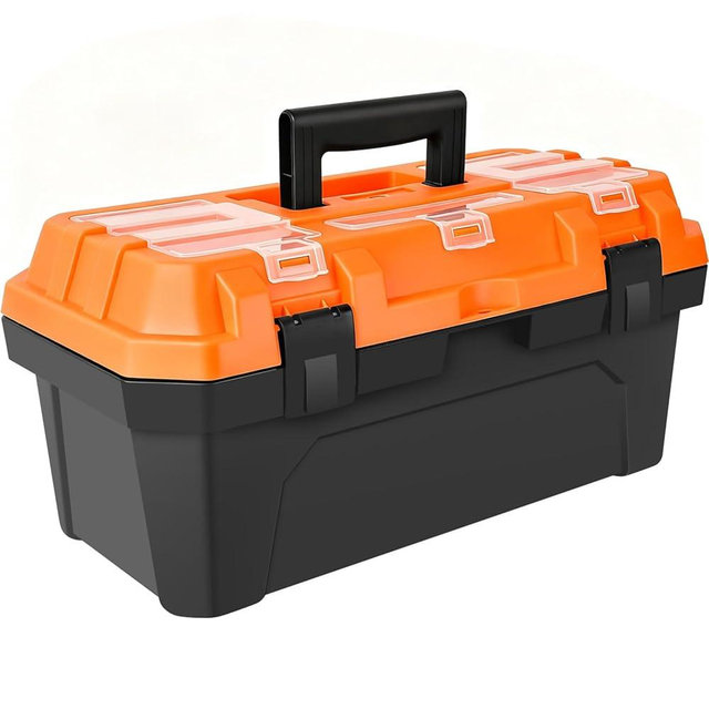 17-inch Tool Box with Removable Tray,Multipurpose Plastic Storage Box/Portable Tool Boxes/Art Craft Organizer, Three Small Parts Storage On The Lid