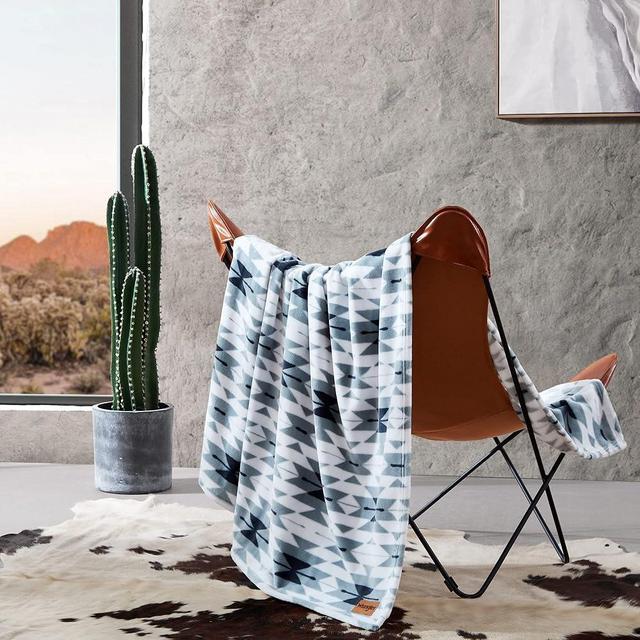 Wrangler - Throw Blanket, Soft Plush Fleece Bedding, Western Decor for Bed or Couch (Navajo Light Blue, 50" x 70")