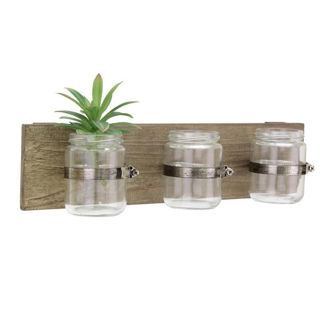 3 Glass Jars Rustic Natural Wood Wall Art - Stonebriar Collection