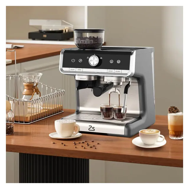 Acekool 20 Bar Espresso Machine, Conical Burr Grinder & Steam Wand, PID Control, 95oz Water Tank, Stainless Steel, Latte & Cappuccino, Silver Gray