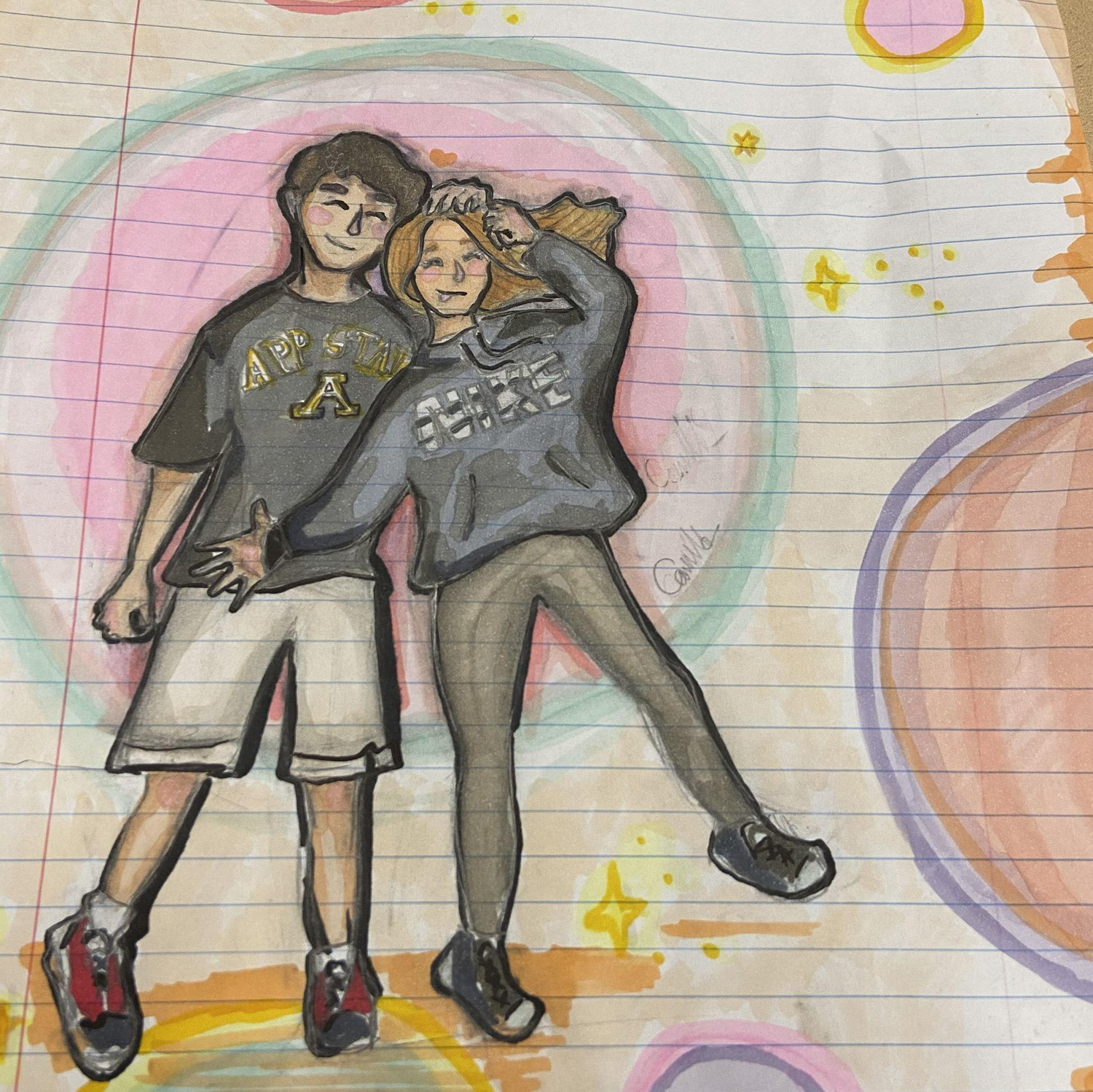 A drawing of the bride & groom from 2020 by a friend