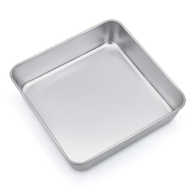 TeamFar 8 Inch Square Baking Pan, Square Cake Brownie Pan Stainless Steel for Wedding Christmas Anniversary, Healthy & Non Toxic, Durable & Brushed Surface, Dishwasher Safe