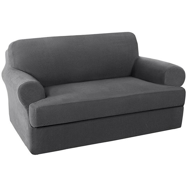 H.VERSAILTEX High Stretch Rich Jacquard 2-Piece Loveseat Slipcover/Furniture Covers for Loveseat with Elastic Bottom, Suit for T Cushion/Box Cushion Spandex Jacquard Fabric, Charcoal Gray