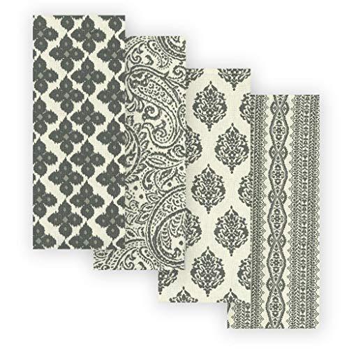 Elrene Home Fashions Everyday Casual Prints Assorted Cotton Fabric Kitchen Towels, Set of 4, 17" x 28", Gray 4 Pieces