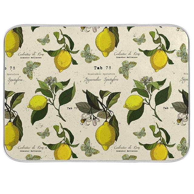 Absorbent Lemon Dish Drying Mat - Fruit Microfiber Plate Drying Mat for Kitchen Counter 16 x 18 Inch