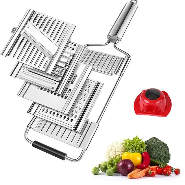 4 in 1 Cheese Grater Multi-purpose Vegetable Slicer Citrus Graters Kitchen Tool Flat Handheld with Red Hand Protector Lightweight and Easy to Clean Multi-functional Rotary Food Grater/Chopper