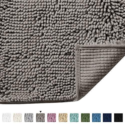 Microfiber Bath Rugs Chenille Floor Mat Ultra Soft Washable Bathroom Dry Fast Water Absorbent Bedroom Area Rugs Indoor Mats for Entryway, Dark Grey 17 inches by 24 inches