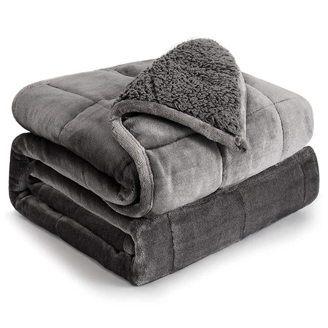 Weighted Blanket 15 lbs 60x80 inches, Cottonblue Queen Size Flannel and Shaggy Sherpa Warm Heavy Blanket, Great for Calming and Relax, Fluffy Soft Bedding Blanket,Grey