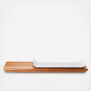 Loft White Serving Tray with Acacia Platter