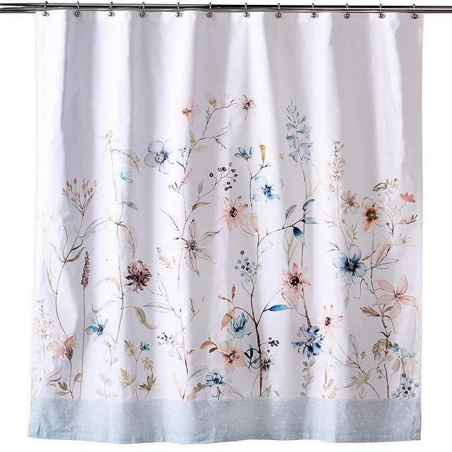 Maison d' Hermine Shower Curtain 100% Cotton One Panel 70"x72" Washable Fabric Shower Curtains for Bathroom, Easy Hanging with 12 Button Holes - Home, Farmhouse, Hotel, Spa (Ice Florals)