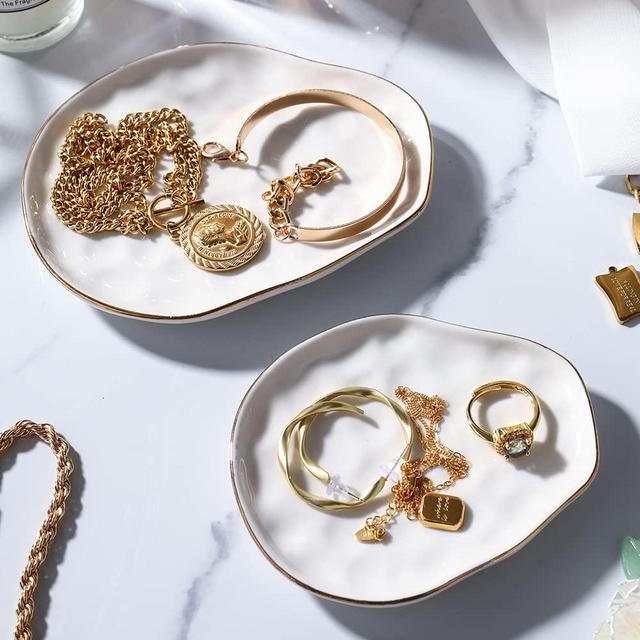 Jewelry Dish Tray Set of 2 Large Capacity Trinket Dish for More Jewelry Ring Dish with Beautiful Package and Greeting Card Perfect for Birthday Gifts for Women