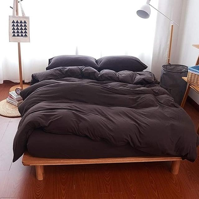 FOSSA Jersey Knit Cotton Duvet Cover Set King Size Solid T-Shirt Cotton Super Soft Comfortable, 1 Duvet Cover and 2 Pillowcases, Dark Brown