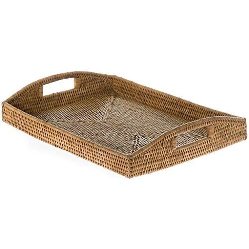 KOUBOO 1020042 La Jolla Rattan Rectangular Serving Tray, 18" x 13.5" x 3.5", Honey Brown