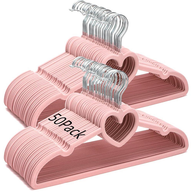 Coloch 50 Pack Pink Velvet Hangers, Non-Slip Clothes Hangers with 360 Degree Rotating Hook Thin Felt Adult Hanger for Coat, Dress, Shirt, Jacket