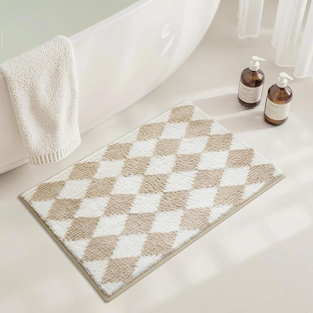 GRANNY SAYS Diamond Bathroom Rugs, 16" x 24", Non-Slip Bath Mats for Bathroom, Plush Shag Absorbent Microfiber Ultra Soft Bath Mat, Cute Washable Rug for Tub, Shower, Bedroom, Light Tan