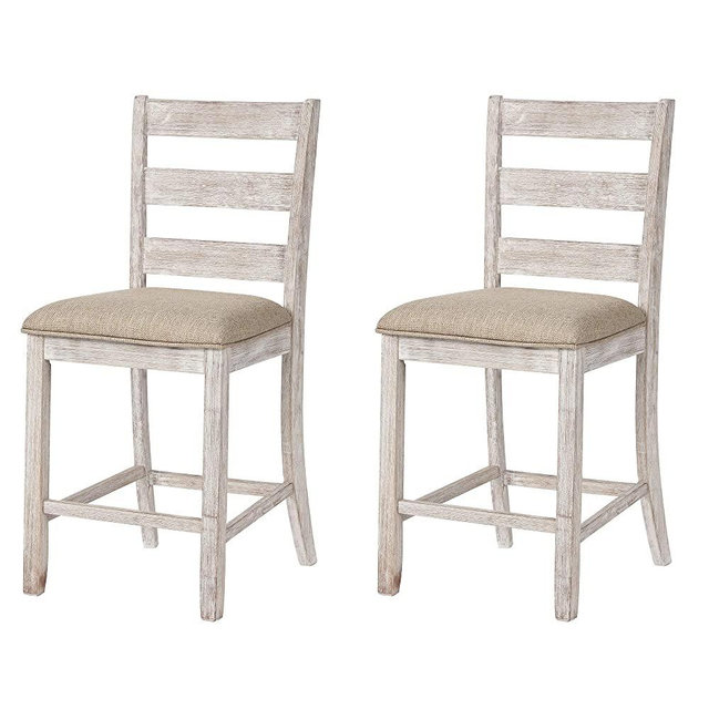 Signature Design By Ashley - Skempton Upholstered Barstool - Set of 2 - Ladder Back - Casual Style - Antique White