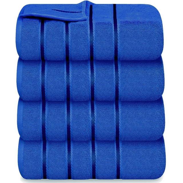 YRALY Luxury Bath Towels Set of 4, 27x54 Inches 600GSM 100% Cotton Ring Spun – Daily Use Highly Absorbent Viscose Stripe Bath Towel Sets for Bathroom, Hotel, Spa (Royal Blue)