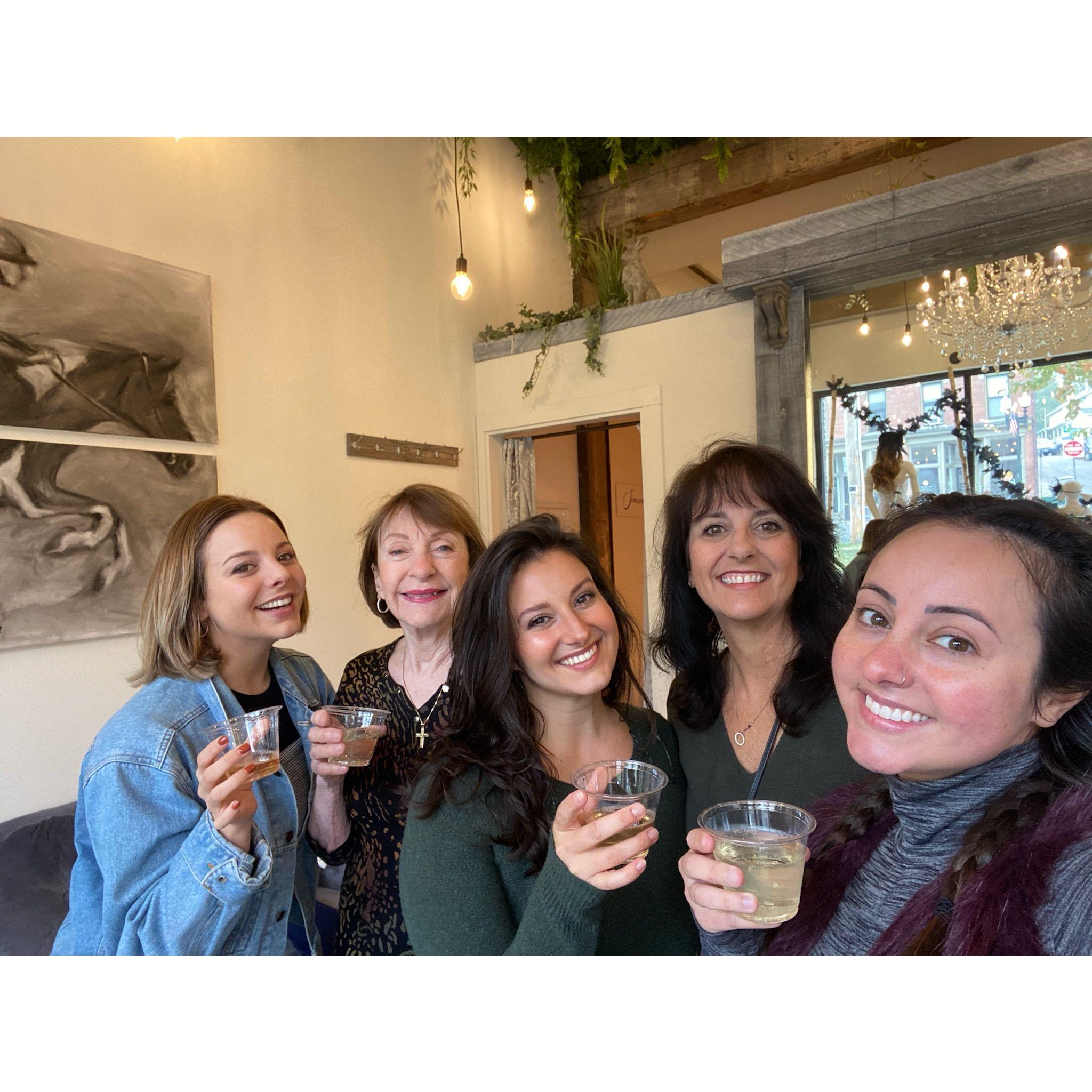 Kat with her Nanny, mom, and two sisters when they all came to Beacon NY to help Katrina say yes to the dress! Kat found her dream wedding dress and can't wait to wear it again!