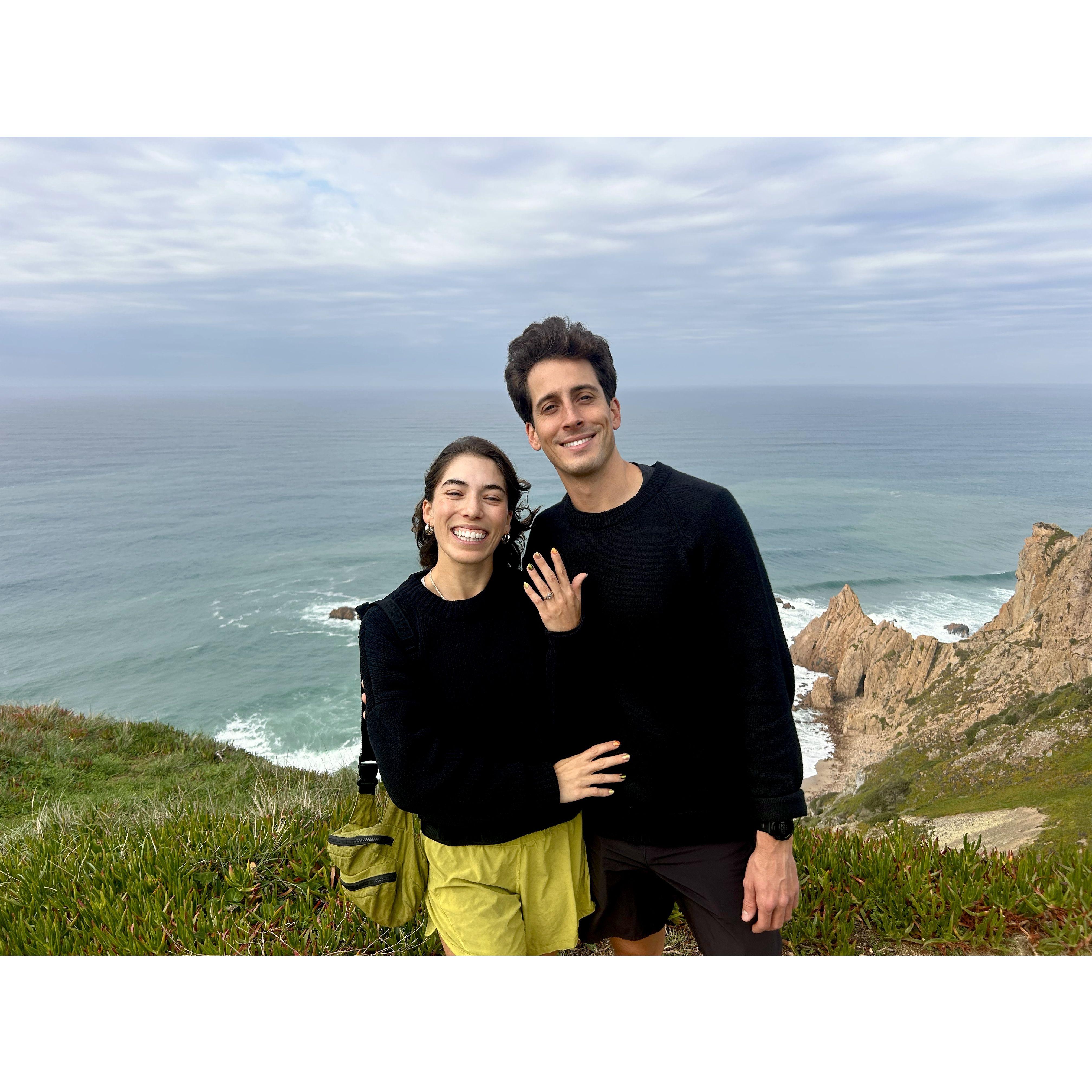 Moments after Ross proposed on the coast of Portugal, November 26th 2024