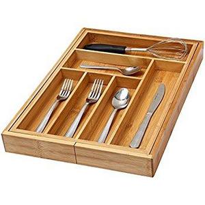 Organic Bamboo Extendable Drawer, Heim Concept Expandable and Extendable 6 - 8 Slots Organizer Cutlery Tray Layout for Utensils Utility Accessories Storage