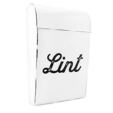 AuldHome Farmhouse Lint Holder Bin; Distressed White Laundry Room Decor