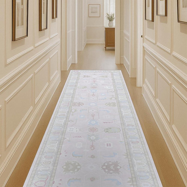 Fame Living Pink Oushak Rug, Modern Rugs, Vintage, Turkish, Eclectic, Floral, Pastel, Washable, Small Throw, Accent Area Rug for Living Room, Bedroom, Kitchen, Bathroom, 2'5"x4'9