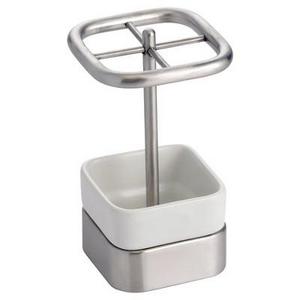 Gia Ceramic Toothbrush Holder White/Brushed - InterDesign®
