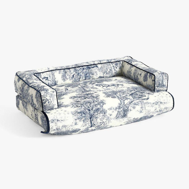 Brandon Maxwell Groveland Toile 3-in-1 Pet Bed, Navy Tiole, Medium