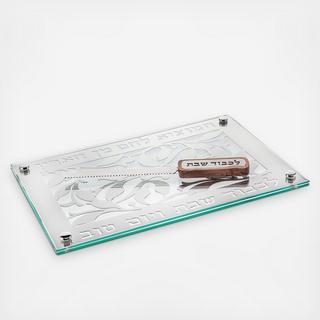 Judaica Reserve Glass Challah Board with Knife