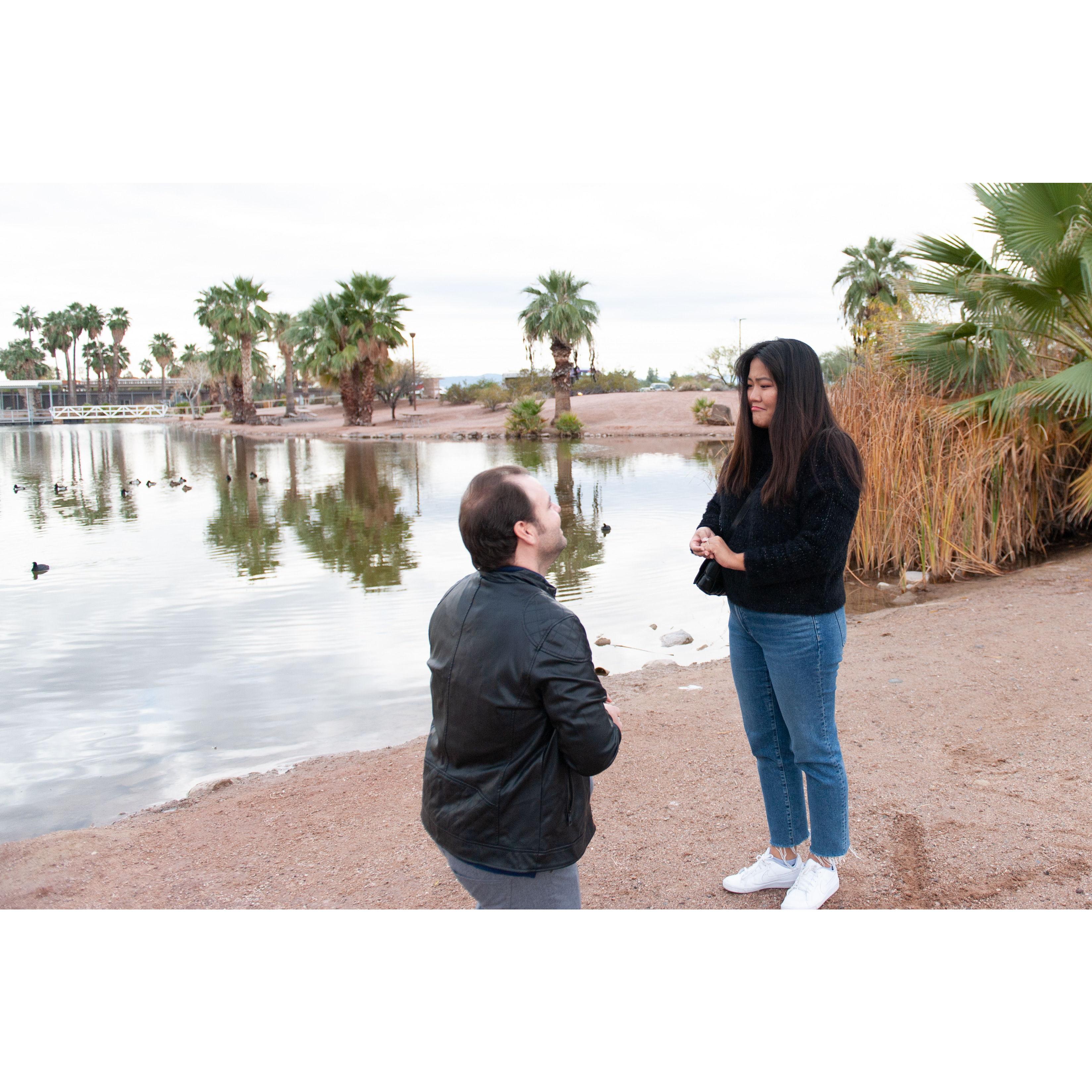 December 31, 2022 - Chasen proposed at the Papago Park in Phoenix, AZ while visiting Yaejin over the NYE weekend