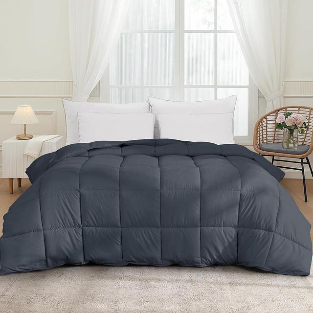 Peace nest Queen Size Goose Feather Fiber and Down Comforter Fluffy Duvet Insert All Season Hotel Luxury Bedding Comforters Soft Medium Warmth 88x88 Inches Dark Grey